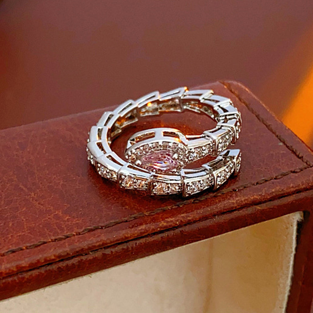Trendy Cubic Zircon Snake Silver Open Ring 6W6JRG372
