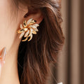 Vintage Gold Plated Enamel Flower Stud Earrings 6W6JER742