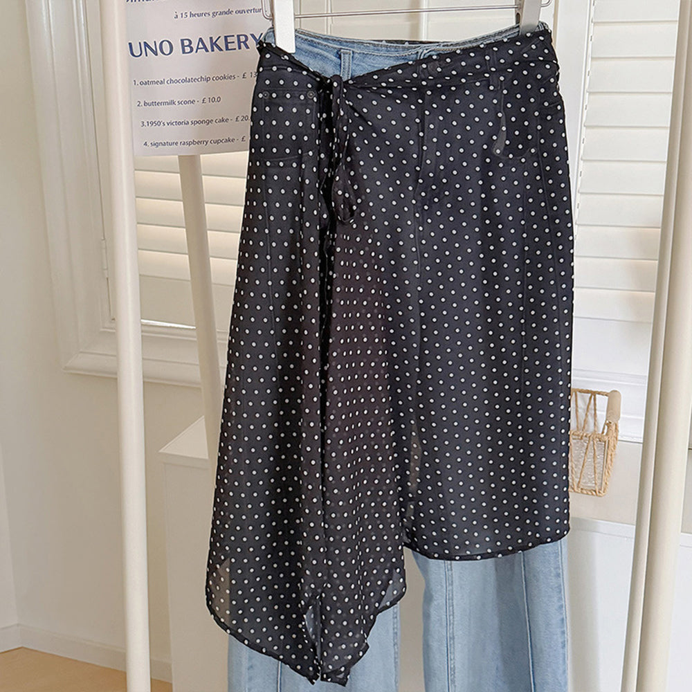 Simple Polka Dots Layered Tie Waist Wrap Scarf 6W1SL49