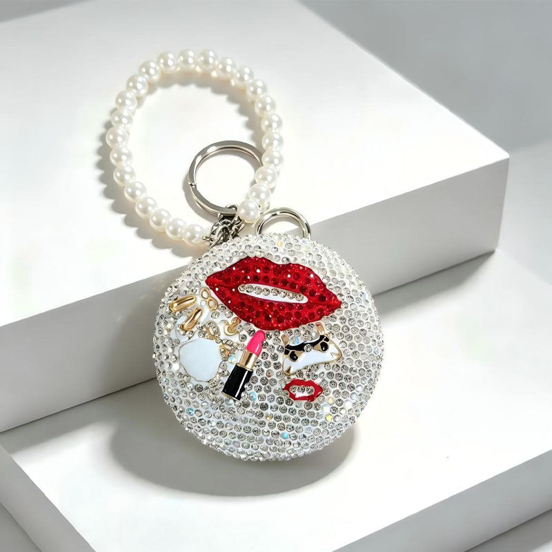 Rhinestone Lip Mirror Keychain - DippedShop Wholesale - #9619