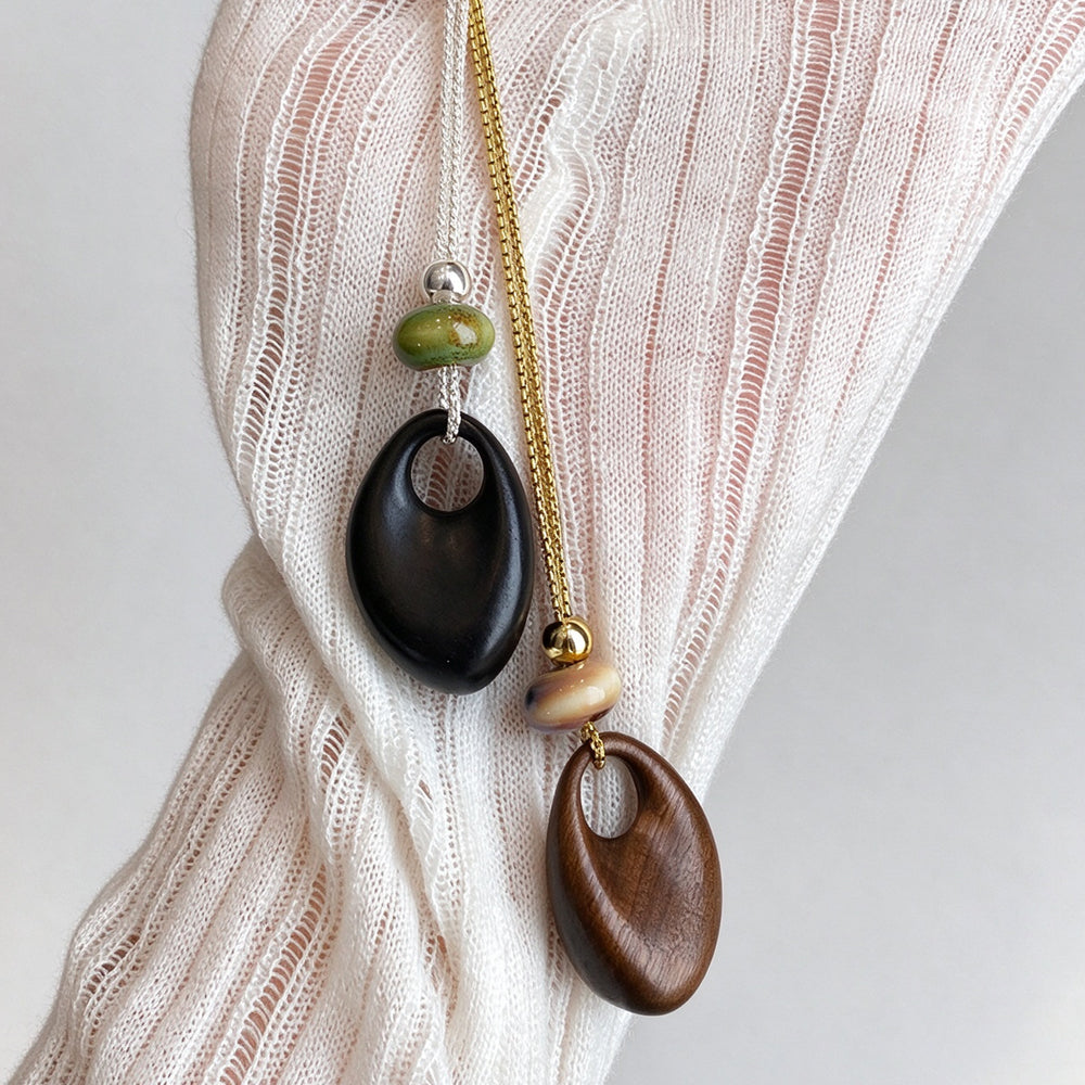Wooden Teardrop Pendant Necklace - DippedShop Wholesale - #5939