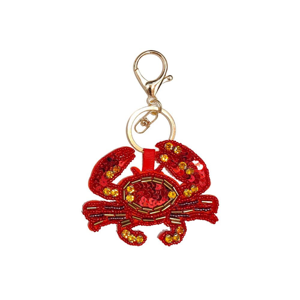 Stylish Beaded Sequin Crab Pendant Bag Charm 6W10BBC813