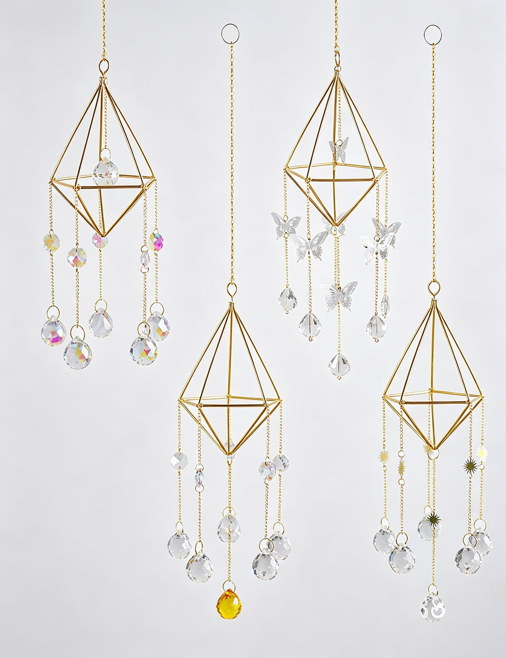 Golden Air Plant Frame Butterfly Crystal Suncatcher 6H7HLS168