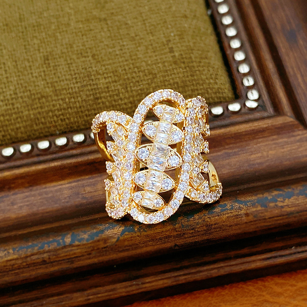 Sparkly Cubic Zircon Geometric Twisted Open Ring 6W6JRG375