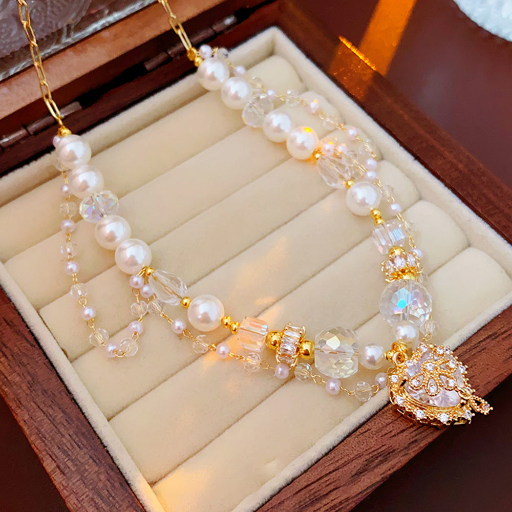 Chic Double Layer Rhinestones Heart Pendant Necklace 6W6JNC927