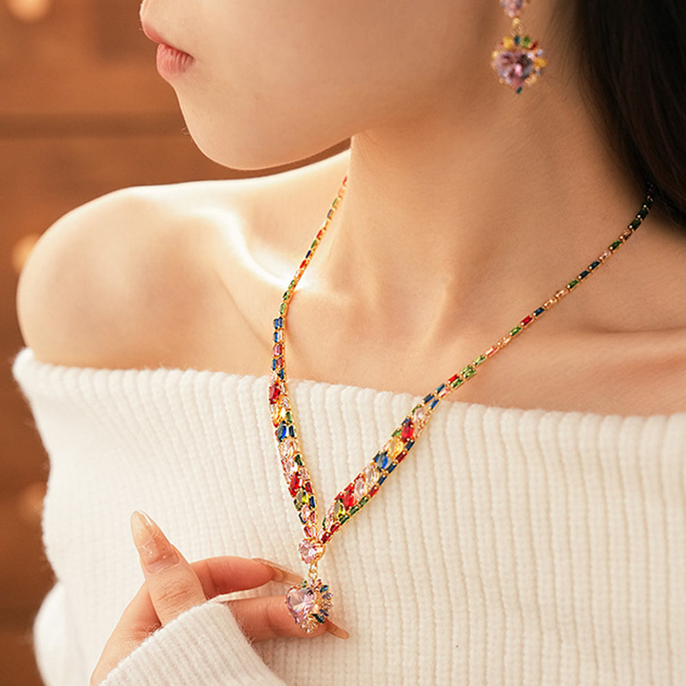 Fashion Colorful Rhinestones Heart Pendant Necklace 6W6JNC937