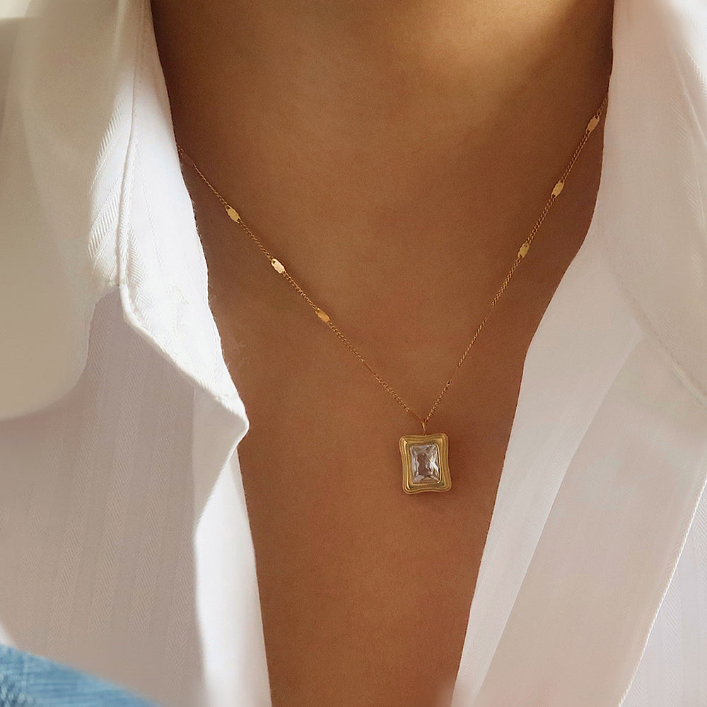 Square Zircon Pendant Necklace - DippedShop Wholesale - #8115
