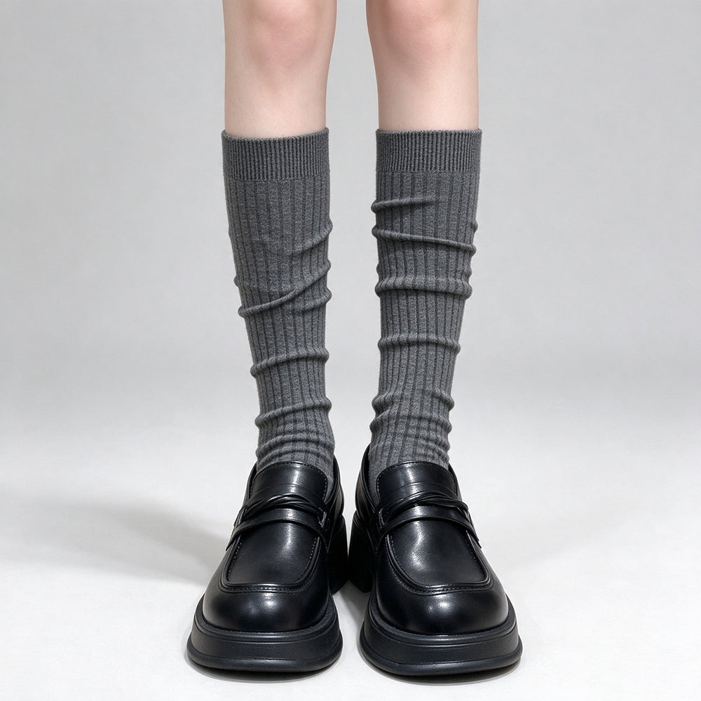 Simple Solid Color Elastic Knit Socks 6W8FSO1015
