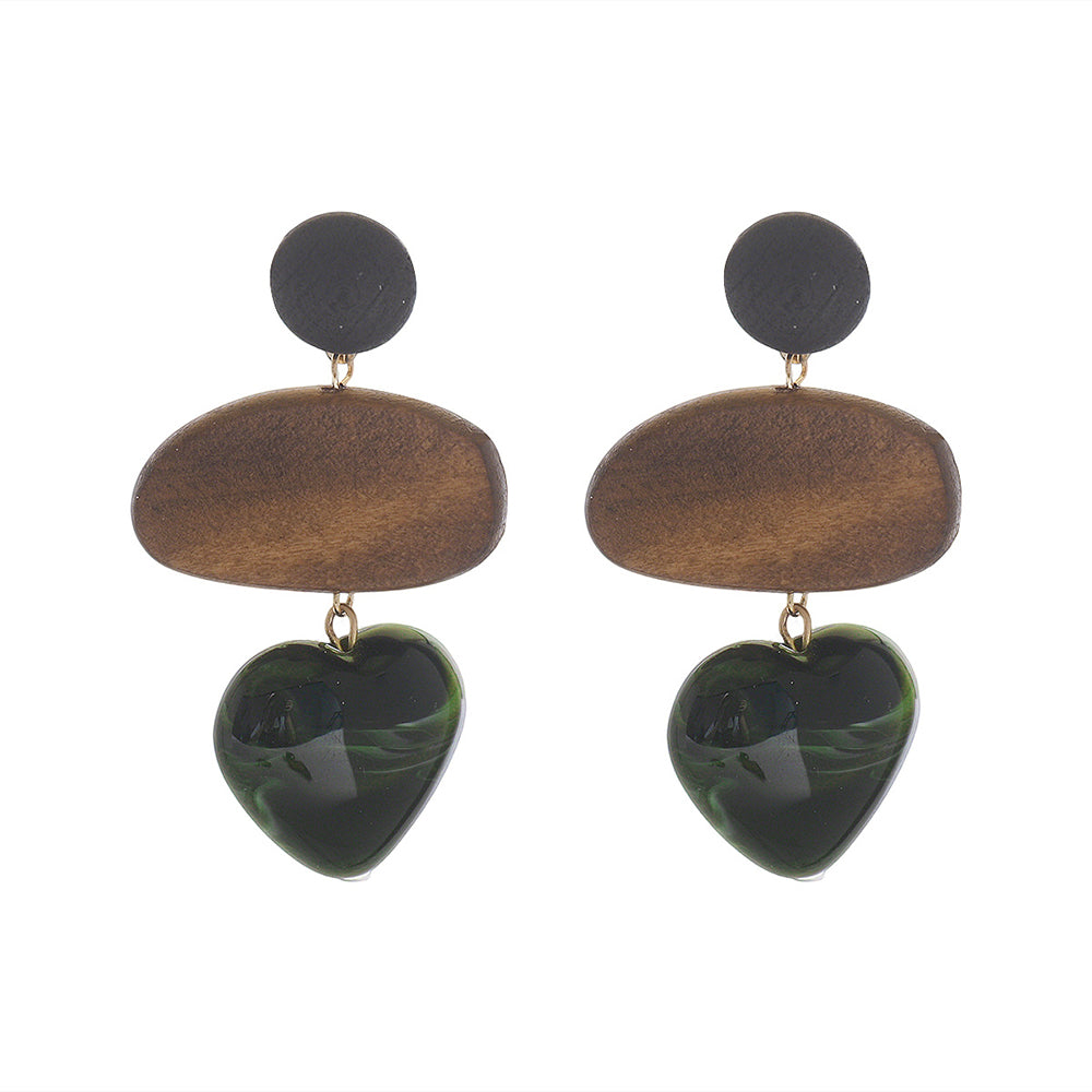 Wooden Heart Drop Earrings - DippedShop Wholesale - #3507