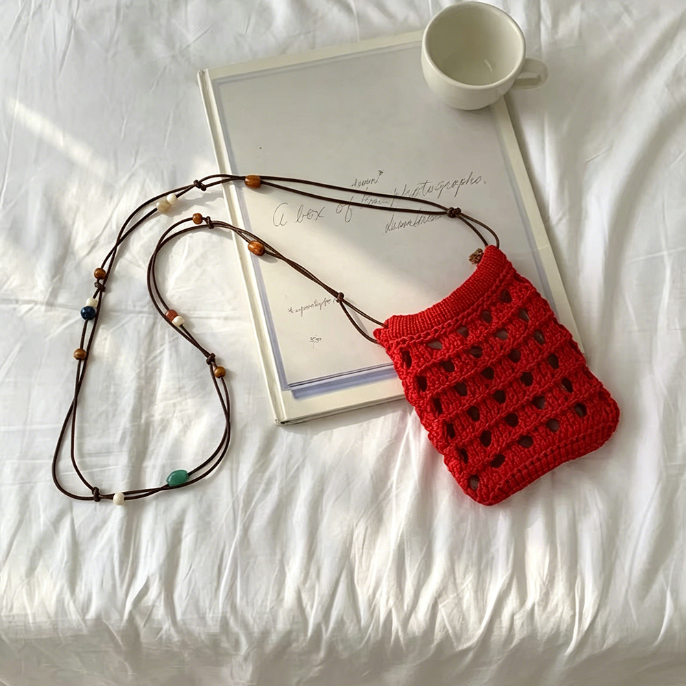 Cute Solid Color Hollow Hand Crochet Crossbody Bag MK2BCR6W10BBG22