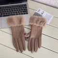 Stylish PU Suede Splice Plush Thicken Gloves 6W6GLO85