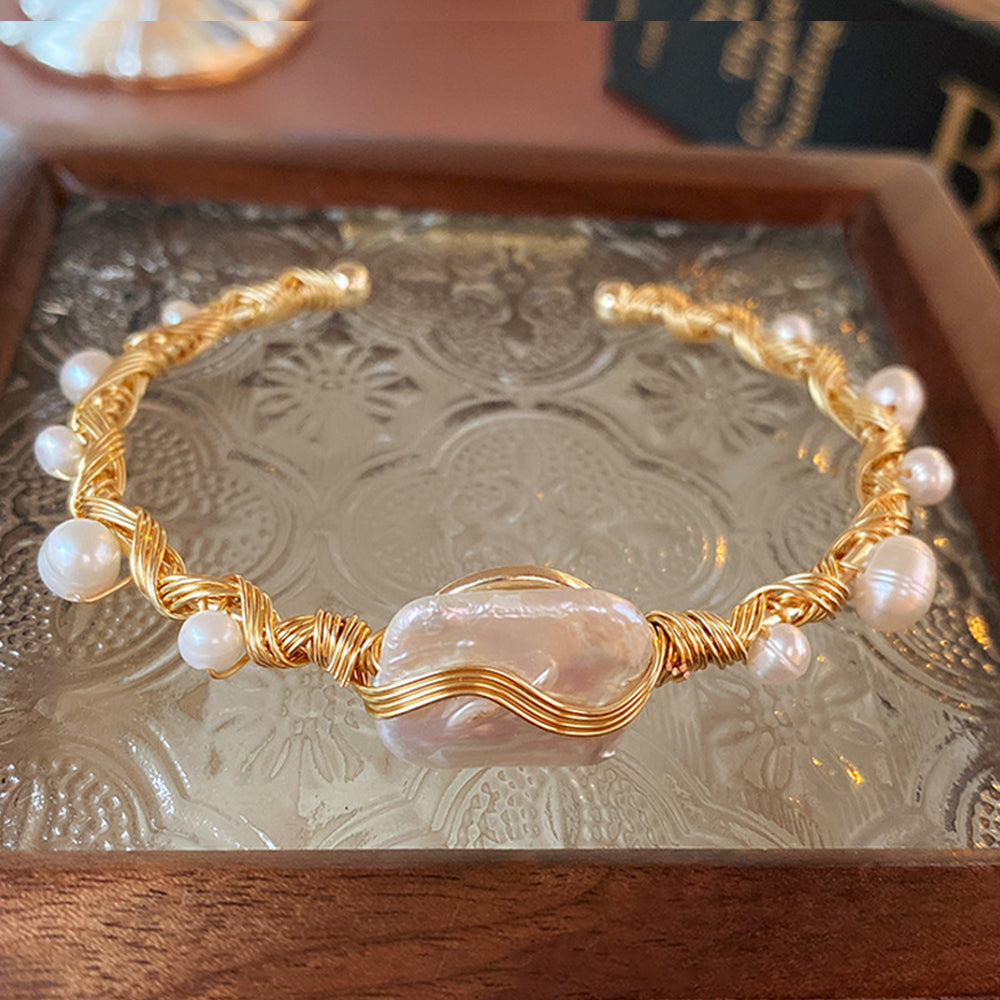 Retro Gold Plated Wrapped Baroque Pearl Bracelet 6W6JBR704