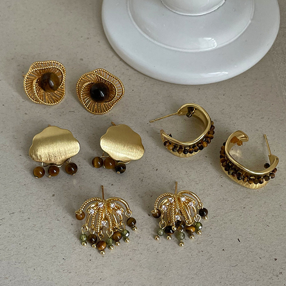 Tiger Eye Stone Stud Earrings - DippedShop Wholesale - #4627
