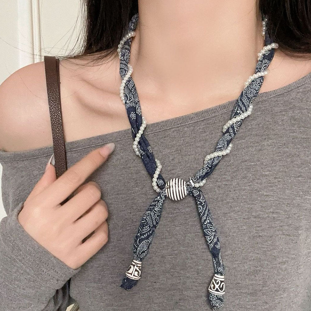 Stylish Pearl Twist Cashew Print Silk Scarf MK2BLW6W6NSI35