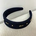 Vintage Metal Letter Studded Denim Wide Headband 6W6HBD307