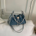 Quilted Drawstring Denim Bucket Handbag 6W10BBG1353