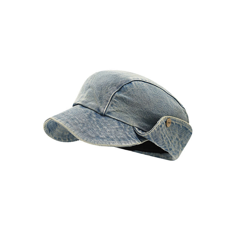 Retro Distressed Rolled Brim Denim Baseball Cap 6W6HAT585