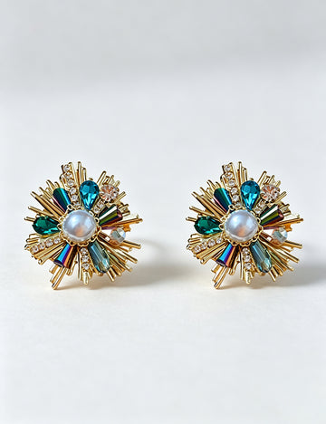 Colorful Crystal Pearl Flower Earrings 6W6JER762