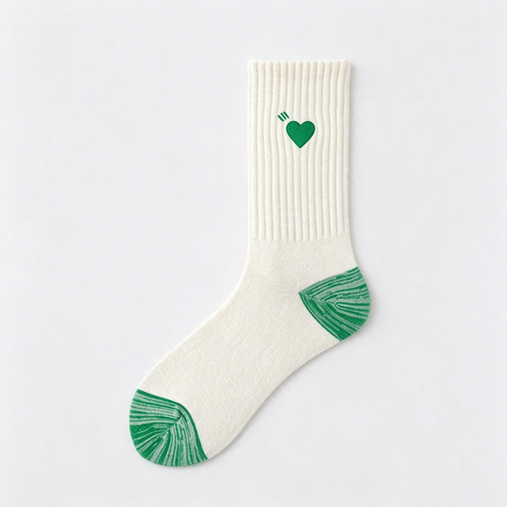 Heart Embroidery Rib Socks - DippedShop Wholesale - #8307