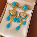 Bohemian Turquoise Teardrop Tassel Earrings 6W6JER832