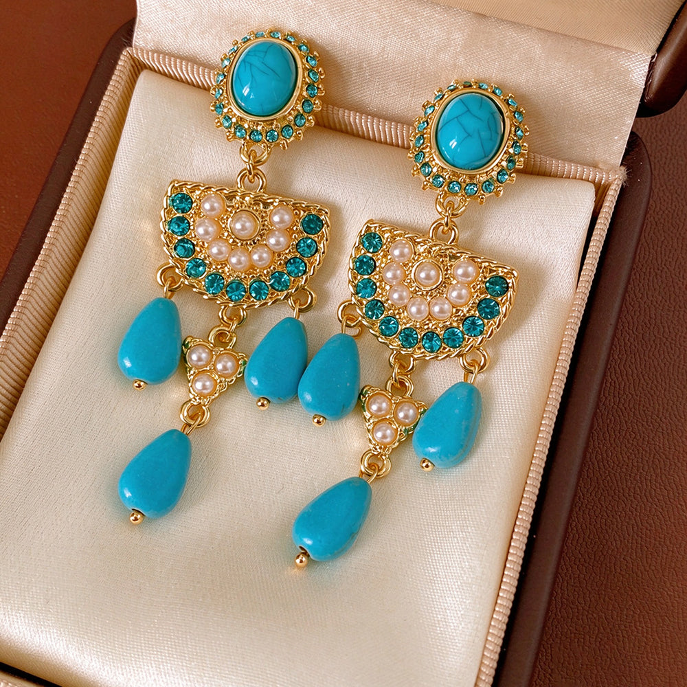 Bohemian Turquoise Teardrop Tassel Earrings 6W6JER832