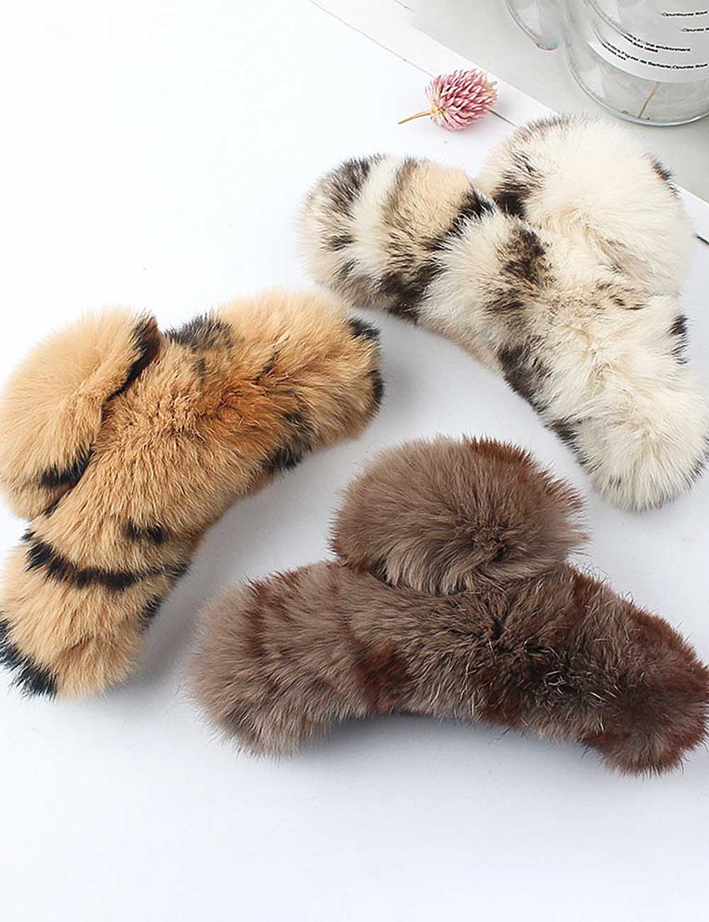 Leopard Fuzzy Hair Claw - DippedShop Wholesale - #3587