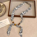 Retro Polka Dot Beaded Adjustable Scarf Necklace MK2BW6W6JNC234