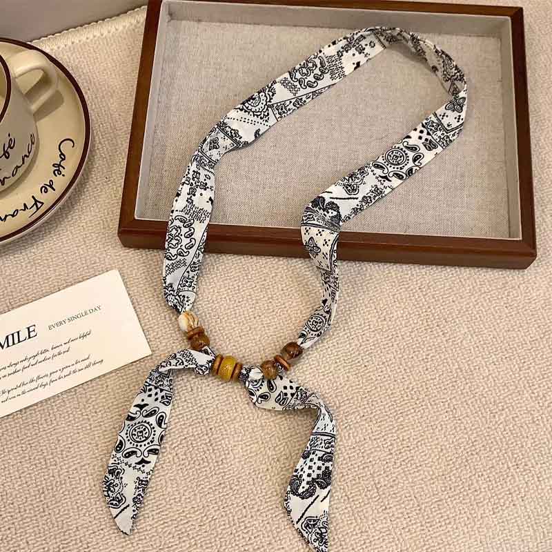 Retro Polka Dot Beaded Adjustable Scarf Necklace MK2BW6W6JNC234