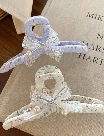 Elegant Floral Fabric Lace Bow Hair Claw Clips DP25F578