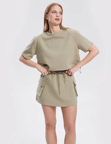 Solid Short Top Skirt Set - DippedShop Wholesale - #3427