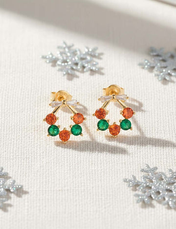 Elegant Christmas Wreath Rhinestone Stud Earrings DP25G797