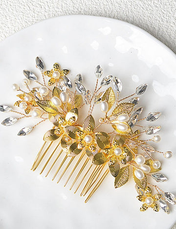 Metal Flower Pearl Crystal Hair Comb DPJC1225