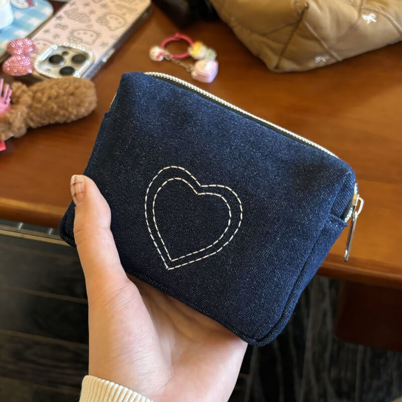 Denim Heart Embroidered Mini Coin Purse Wallets DP25C714