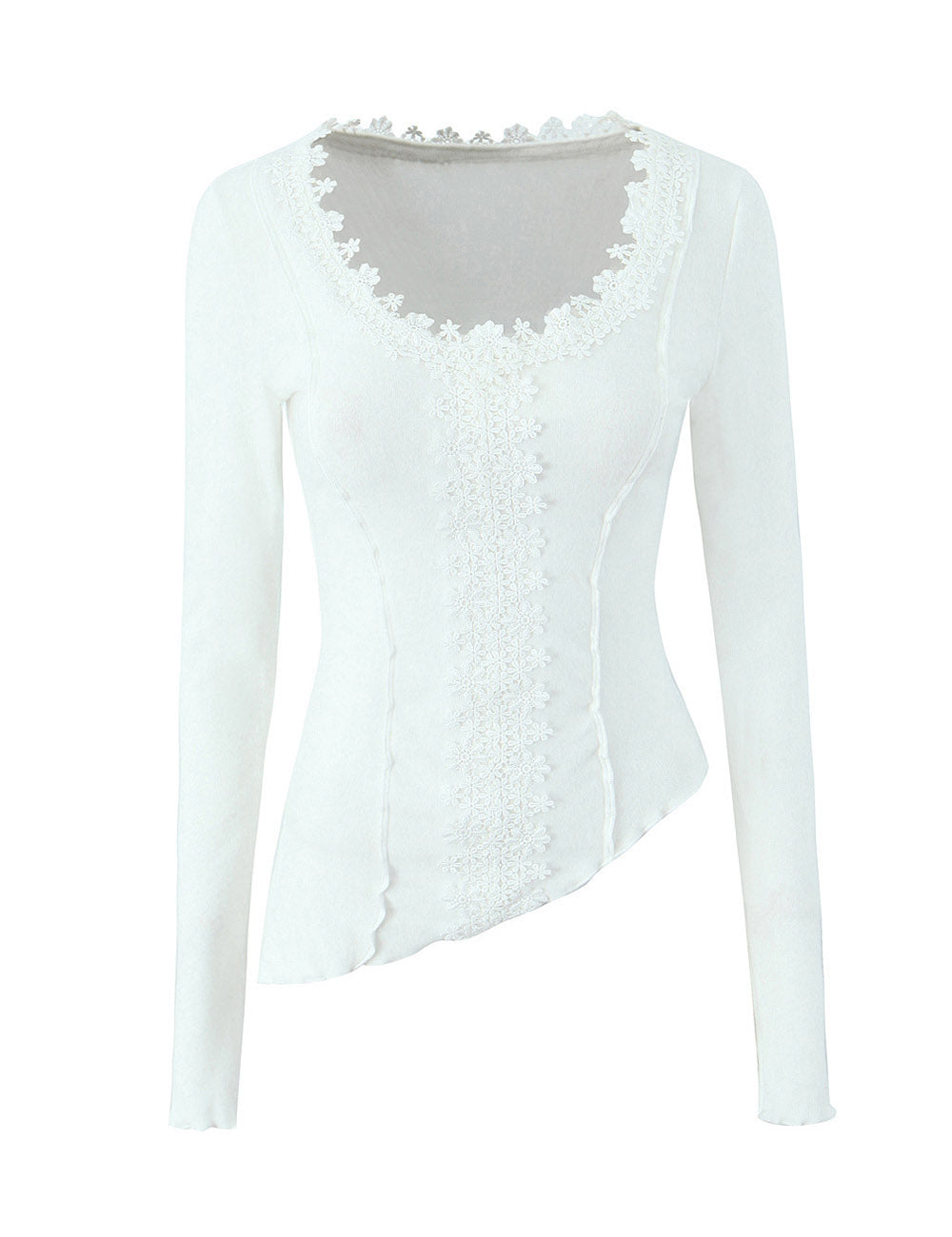 Elegant Asymmetric V-Neck Lace Knit Top DP25D867