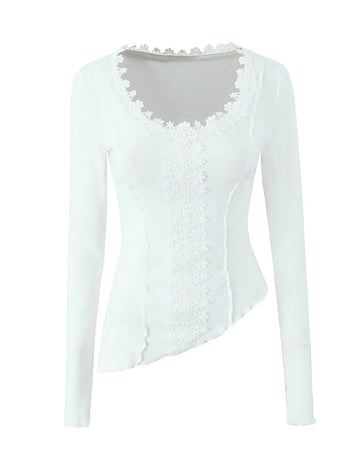 Elegant Asymmetric V-Neck Lace Knit Top DP25D867