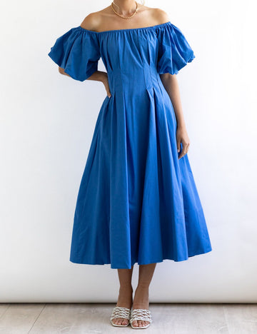 Off Shoulder Puff Sleeves Midi Dress DP25B411