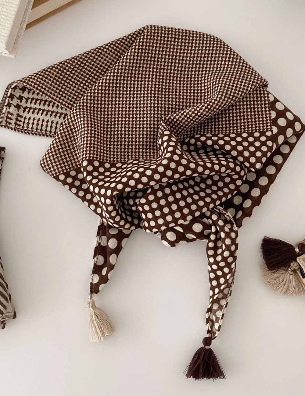 Polka Dot Paisley Print Tassel Neck Scarf MK2BK6W6HHS26