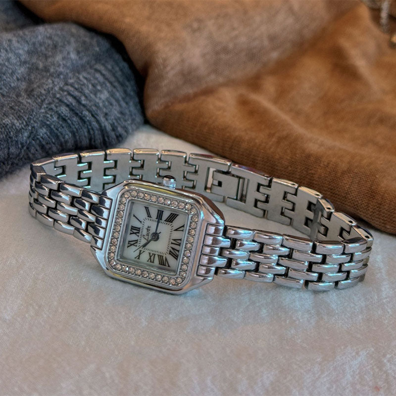 Vintage Roman Square Rhinestone Bezel Quartz Watch DP25F742
