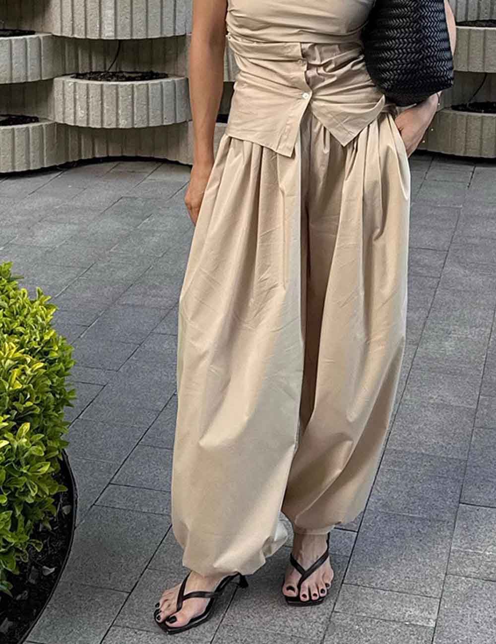 Simple Solid Color Elastic Waist Harem Pants DP25G902