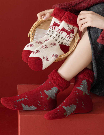 Christmas Reindeer Winter Fuzzy Crew Socks DP25G757