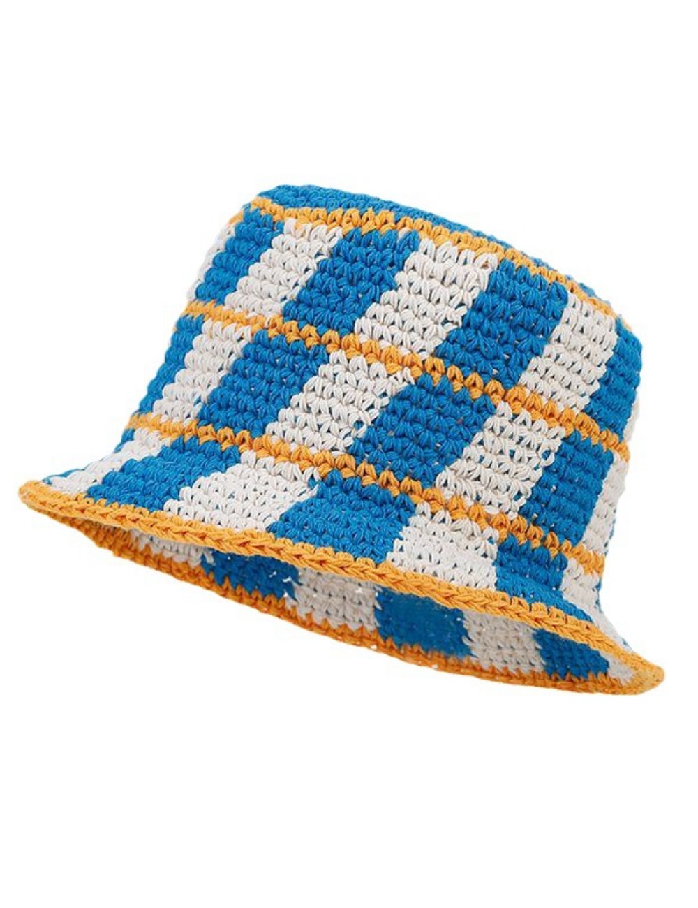 Contrast Color Plaid Casual Crochet Bucket Hat DPBH0338