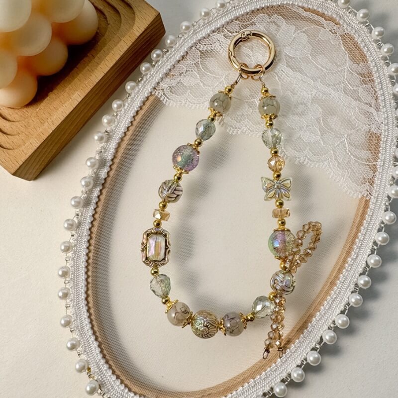 Vintage Crystal Beads Bow Keychain Bag Charm DP25C798