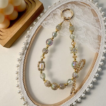 Vintage Crystal Beads Bow Keychain Bag Charm DP25C798