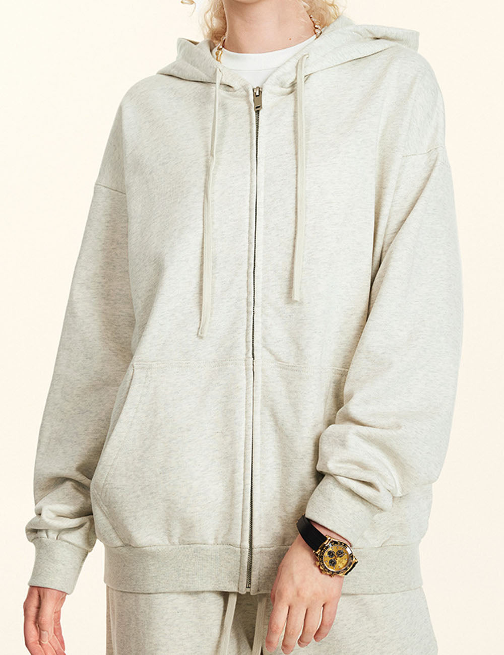 Casual Solid Color Oversize Zip-Up Hoodie DP25E571