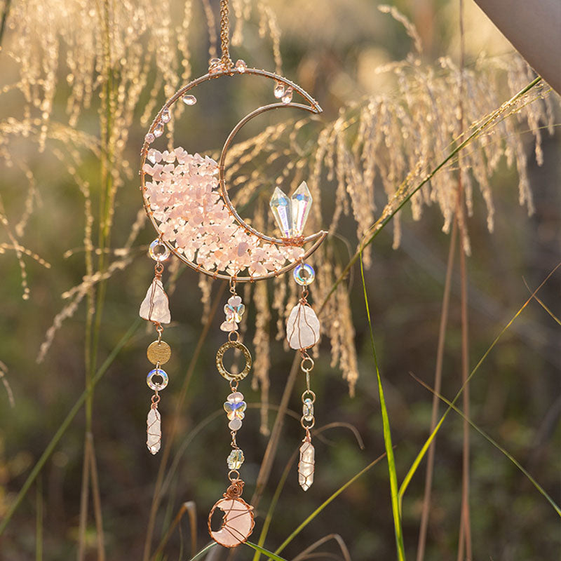 Pink Crystal Moon Suncatcher - DippedShop Wholesale - #8547