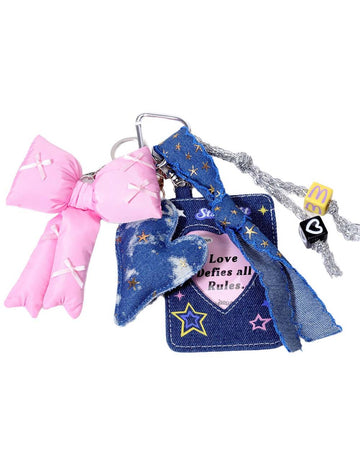 Cute Bow Knot Denim Heart Bag Charm DP25E935