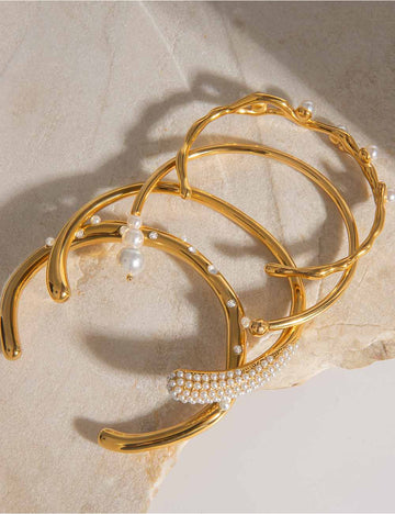 Gold Plated Pearl Open Bangle Bracelet DP25F811