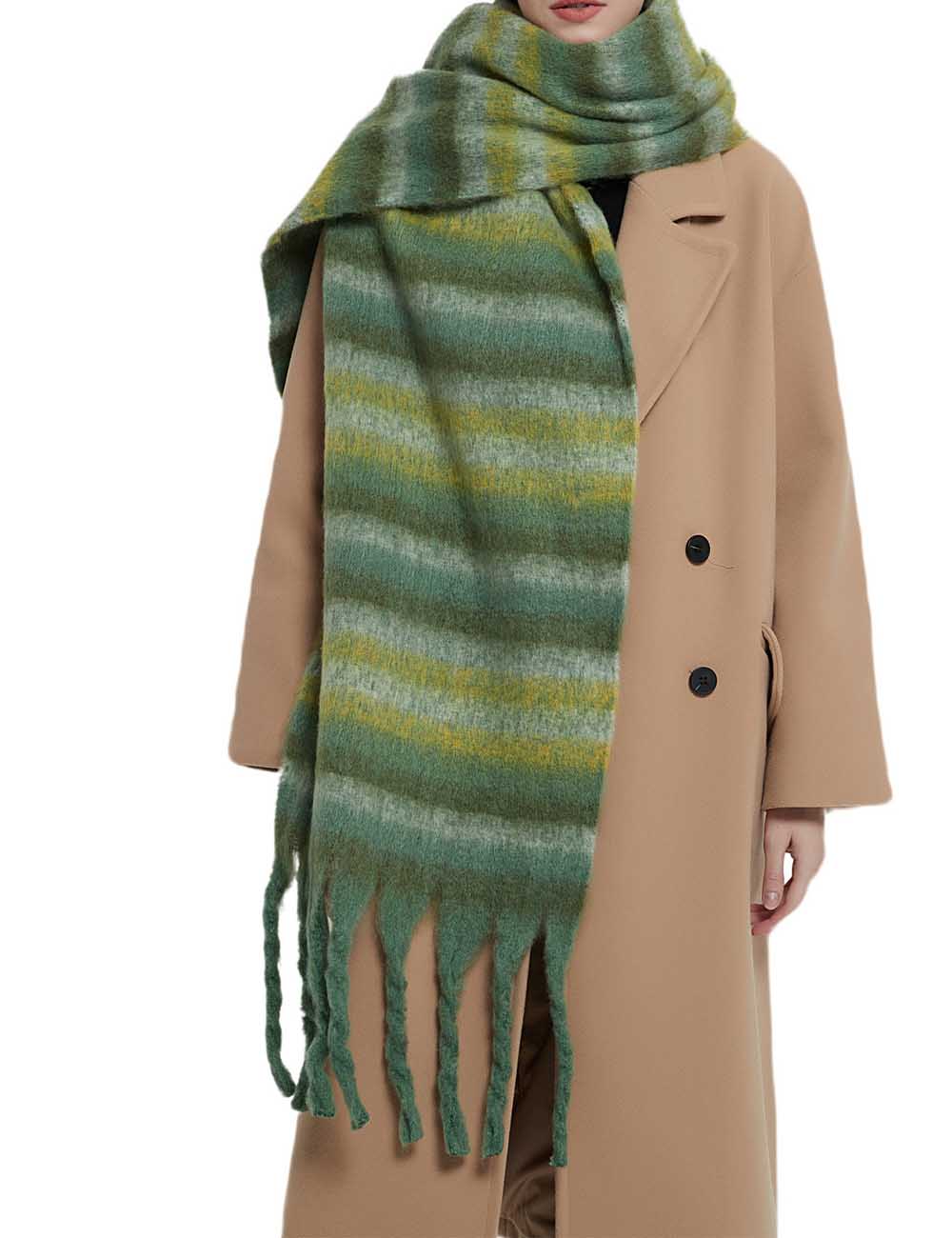 Winter Striped Oversized Thick Soft Tassel Scarfs DP25G588