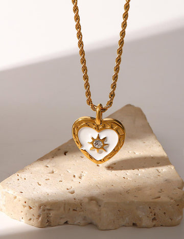 Stainless Steel Heart Zircon Pendant Necklace DP25F853