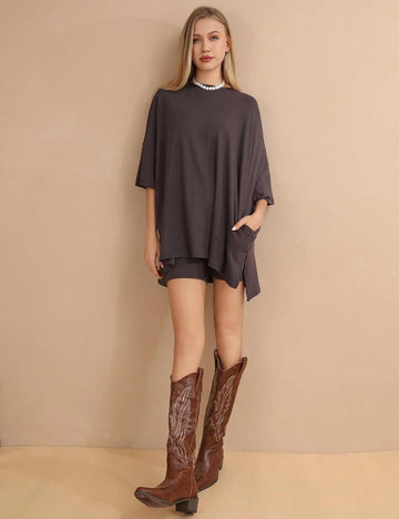 Round Neck Top and Shorts Set - DippedShop Wholesale - #0387